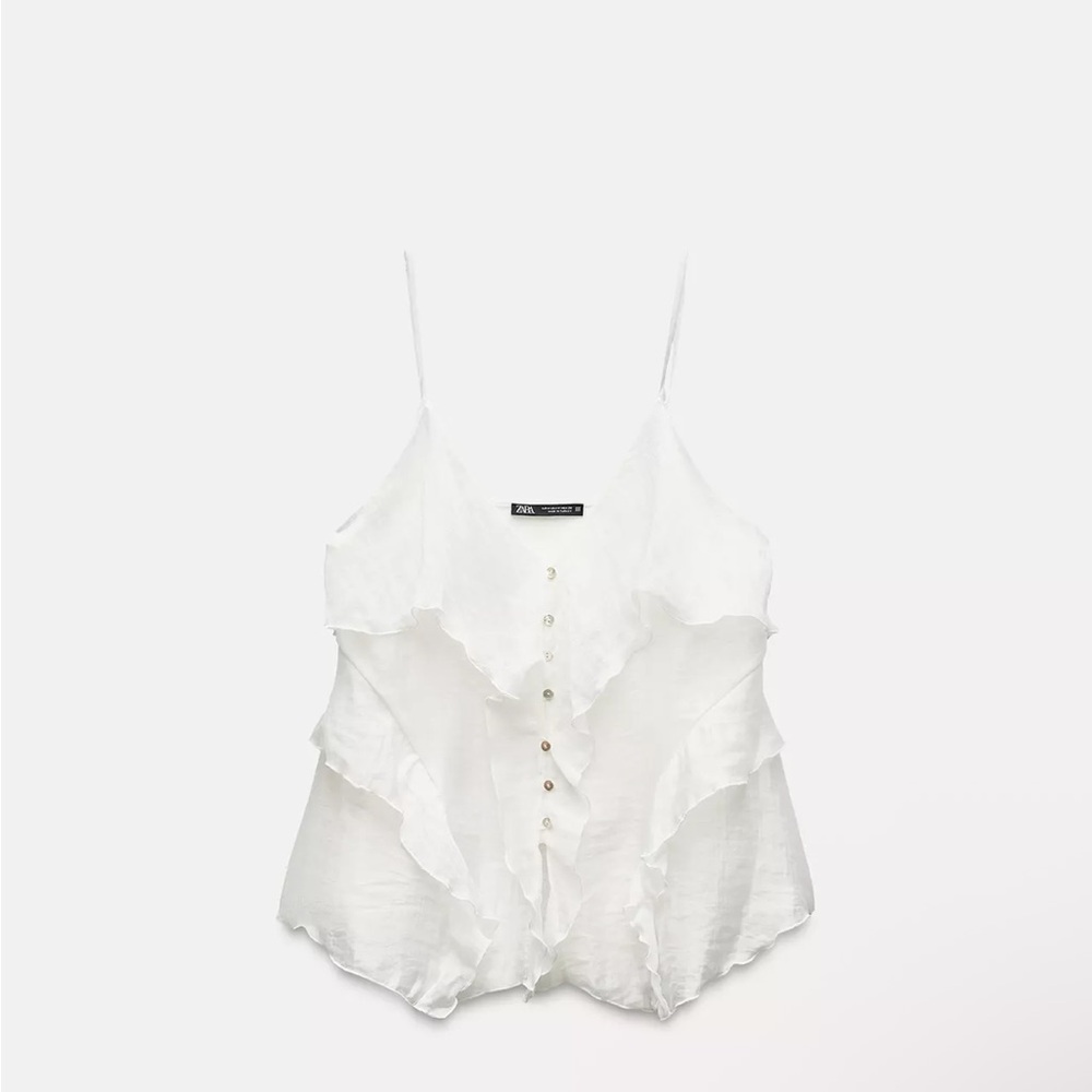 Zara White Ruffled Sleeveless Camisole